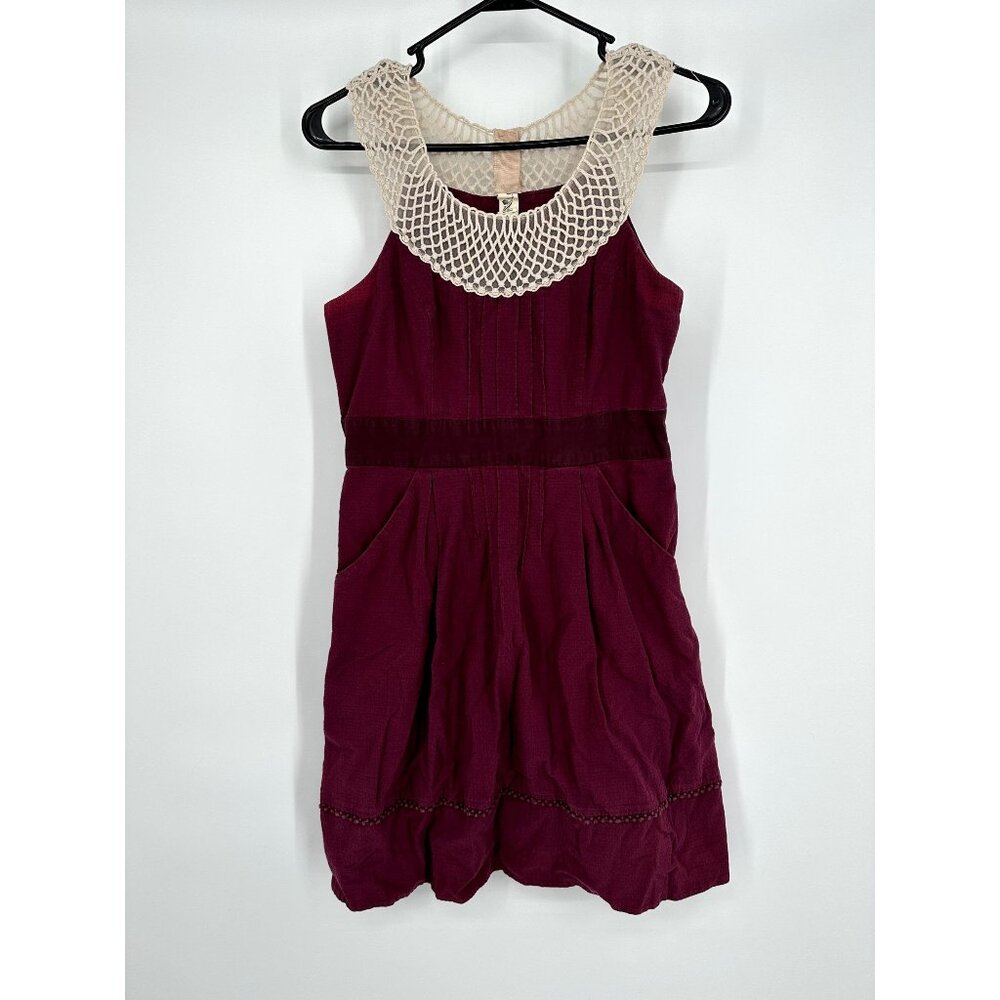 Floreat Betine Dress Crochet Lace Collar A-Line Burgundy‎ Sleeveless Size 6